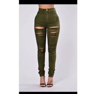 Fashion Nova Roll out jeans-olive Brand New
